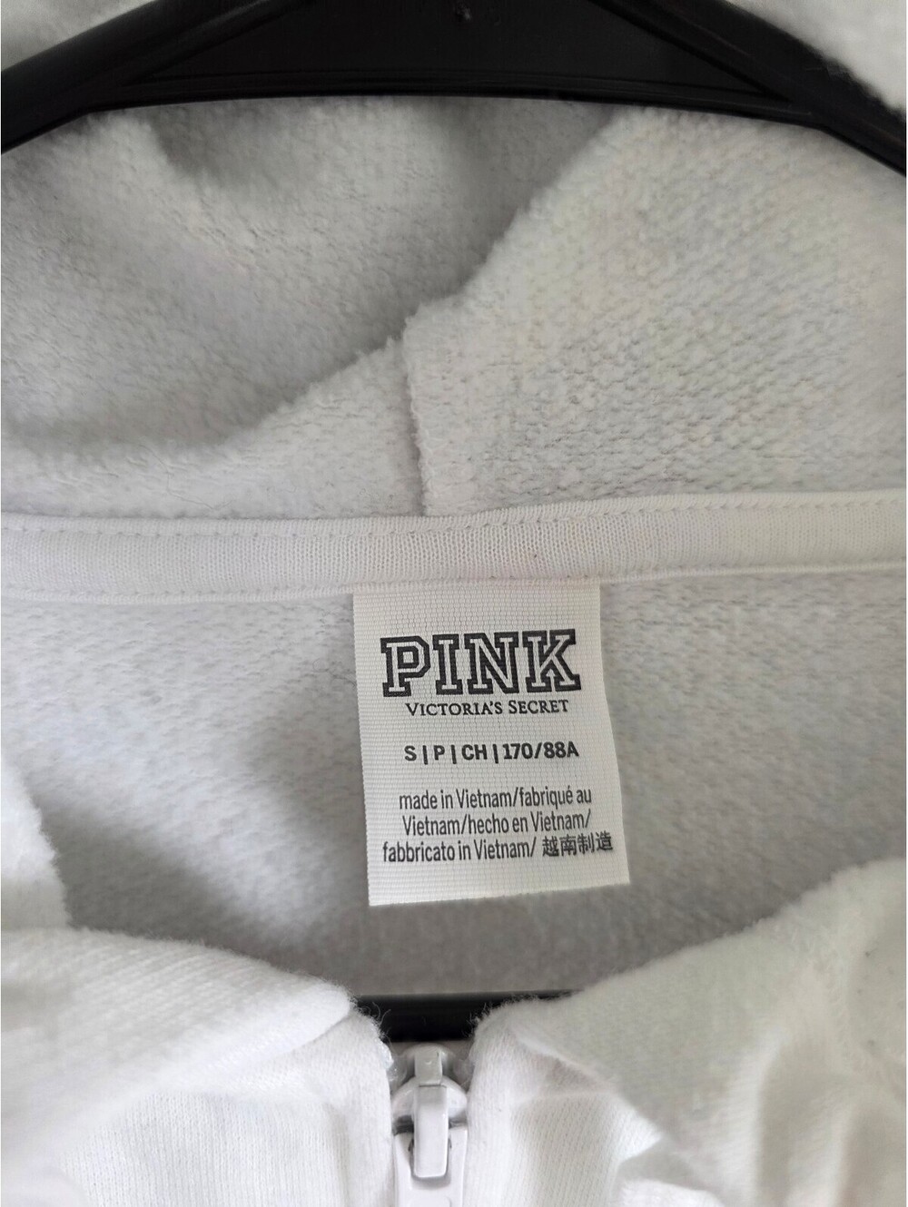 Victorias Secret Pink White Full Zip Bling Logo Jacket Hoodie Small - Picture 4 of 6